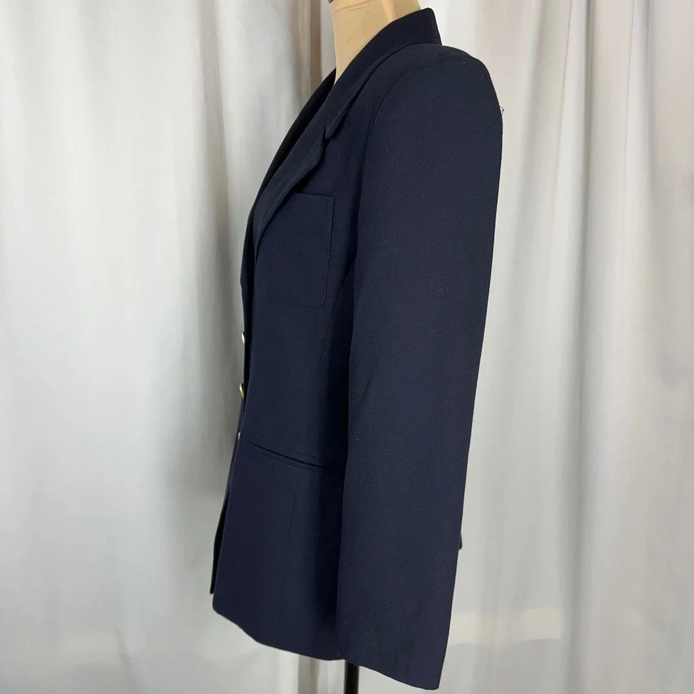 Le Suit Petite Navy Blazer Size 8P Gold Cameo Button Career Jacket